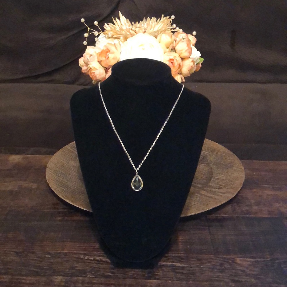 Clear Multi-Faceted Teardrop Necklace